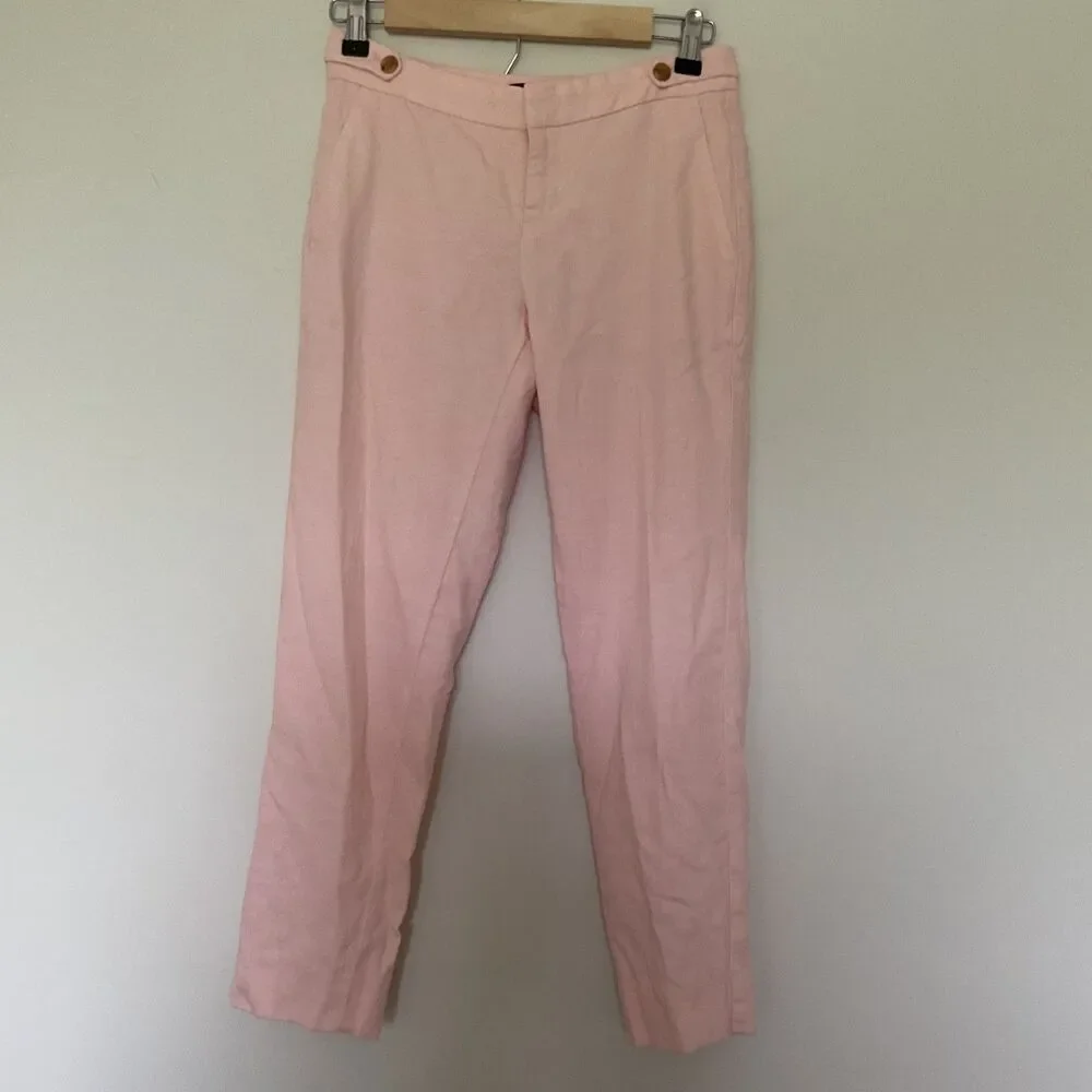 Banana Republic Avery Peach Linen Blend Tailored Ankle Pants 00 Petite Office